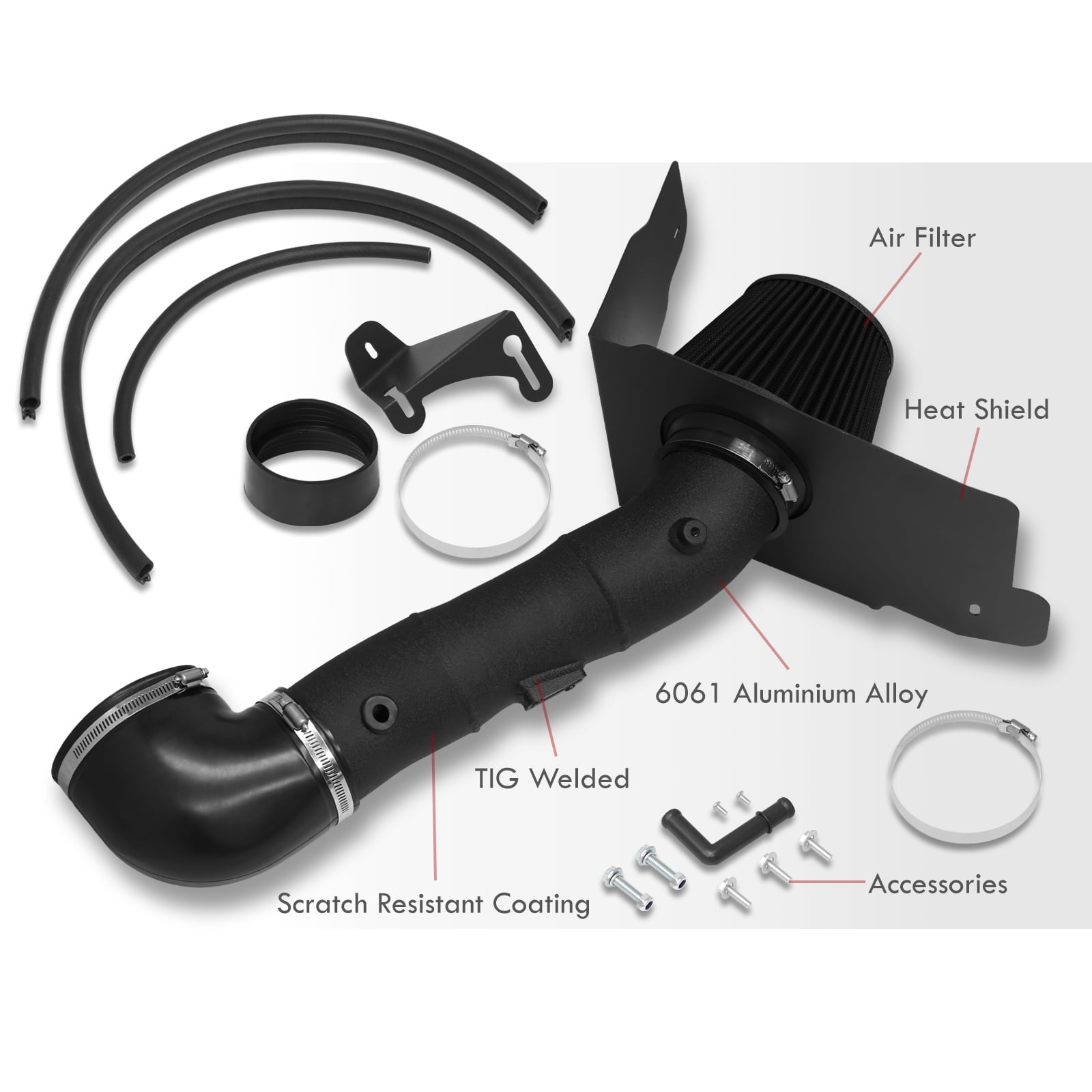 AJP Distributors JDM Cold Air Short Ram Intake CAI SRI Induction System Black Aluminum Piping Pipe + Heat Shield & Filter Compatible/Replacement For Ford Mustang GT 4.6L V8 2005 2006 2007 2008 2009