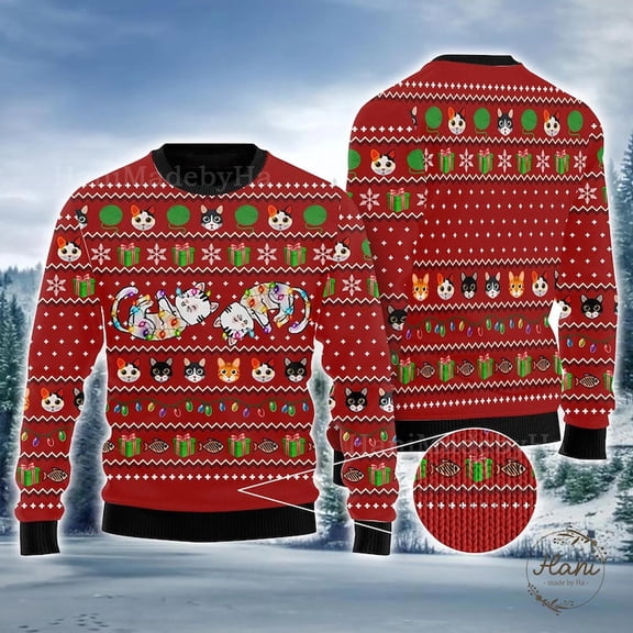 Cat Light 3D Sweater, Hilarious Christmas 3D Sweater for Cat Fans, Gift for Holiday Parties