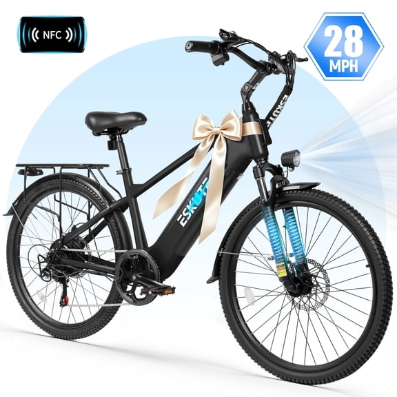 ESKUTE C200D 70-Mile Electric Bike for Adults, 840Wh Removable Battery, 1300W Peak Motor, Up to 28MPH, 26" Tires, 7-Speed Step-Over E-Bike Black, UL2849
