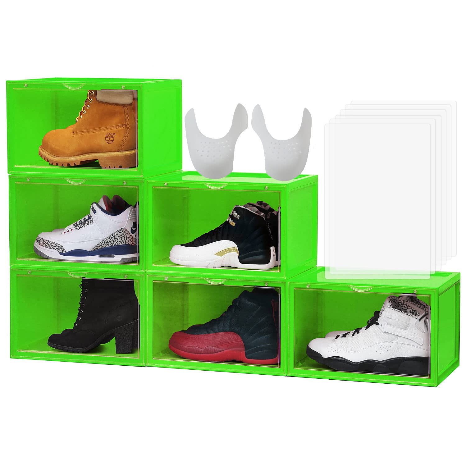 Letusto Hard Premium Plastic Shoe Box (6 pack), Stackable Large Premium