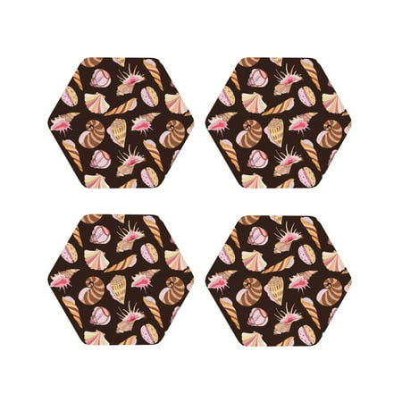 

Coasters Set of 4 - Conch Shells Print No.9030 Drink Coasters for Tabletop Protection Leather Coasters for Living Room Decor and Housewarming Gift Hexagon