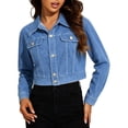 thumbnail image 2 of Blmnix Button Women's Coats, Jackets & Vests Denim Jean Jacket Women Trucker Jackets Blue Cocoon Long Sleeve Cropped Jackets for Women Casual, 2 of 6