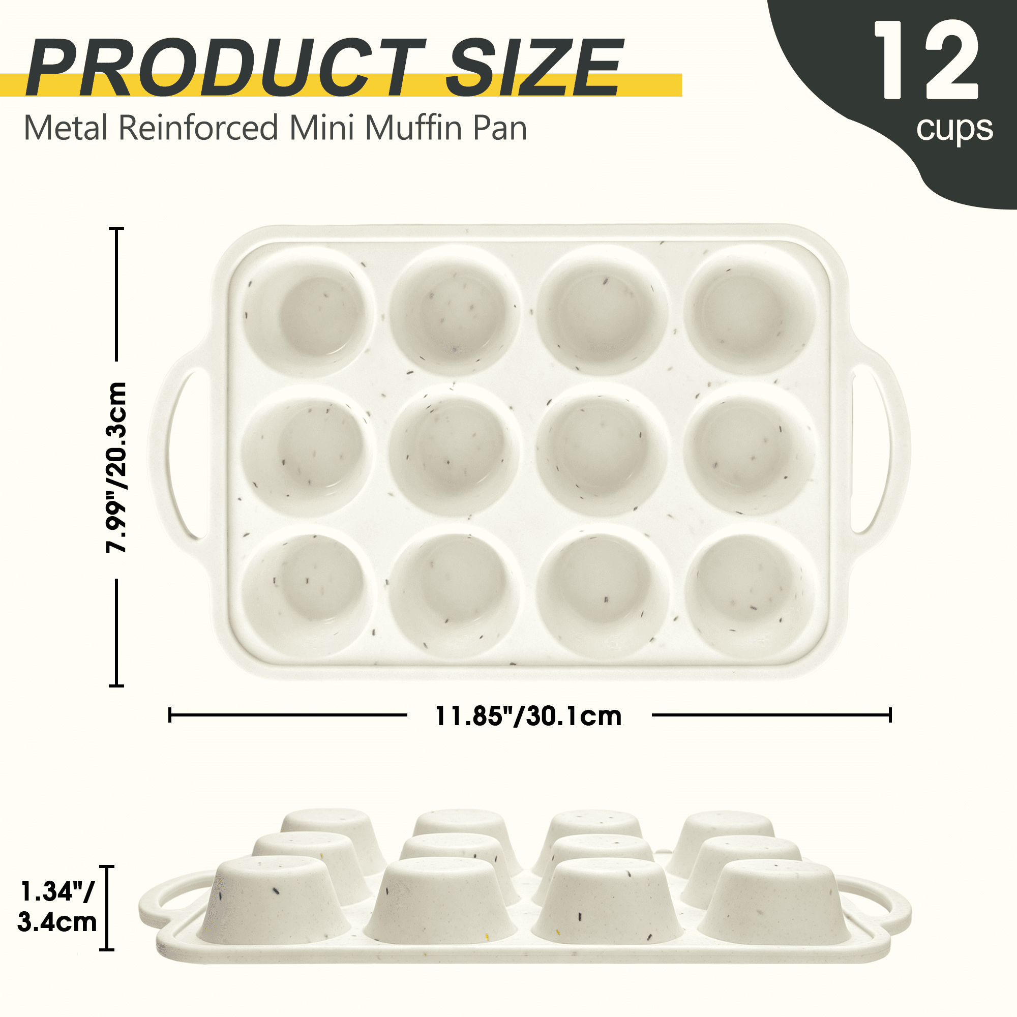 12 Cup Silicone Muffin Pan with Dual Handles, Mini Muffin Pan Non Stick Metal Frame Cupcake Baking Tray, Oven Microwave Freezer Dishwasher Safe Baking Mold for Mini Muffins Cupcakes Pastries