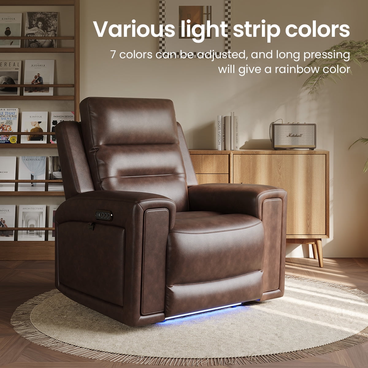 COLAMY Electric Power Recliner Chair with Triple Motor, Adjustable Power Headrest and Lumbar Support, Heavy Duty Home Theater Seating with LED, USB Type-C Ports, Storage, Dark Brown