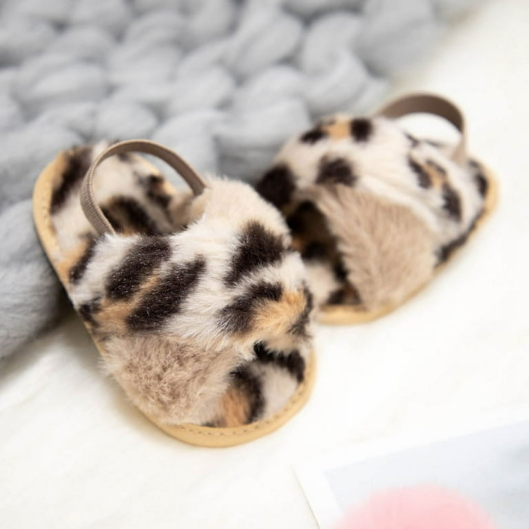 Fluffy Fuzzy Slippers Open Toe House Home Slippers for Boys and Girls Faux Fur Slides with Strap Little Kids Slip on Shoes