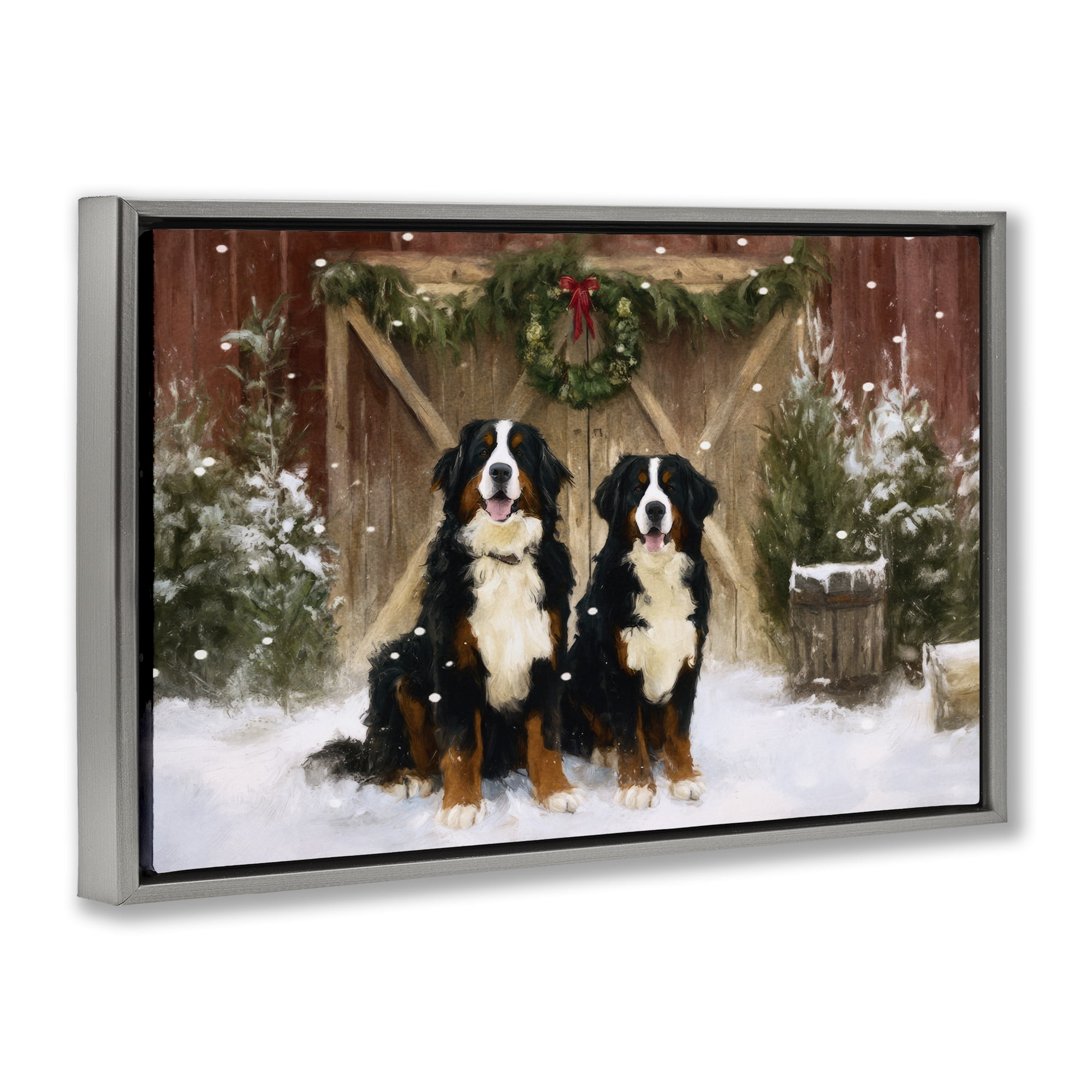 Stupell Industries Barnyard Bernese Mountain Dogs Gray Framed Floater Canvas Wall Art, design by Tina LeCour