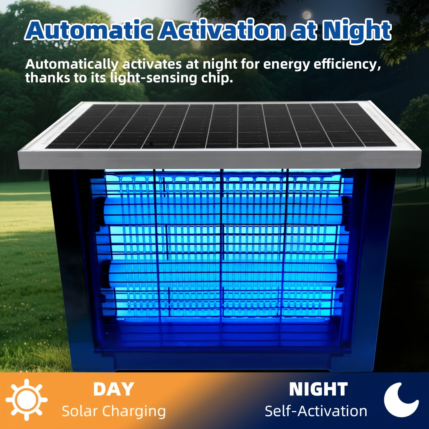 High-Efficiency Solar-Powered Outdoor Insect Zapper with Rechargeable Battery for Large Areas up to 2000 Square Feet, Portable Cordless Design for Patio Garden Backyard and Camping Use