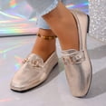 thumbnail image 5 of Abomasnow Womens Glitter PU Metal Horsebit Decor Slip‑On Square Toe Flat Loafer Shoes for Wedding Party, 5 of 9