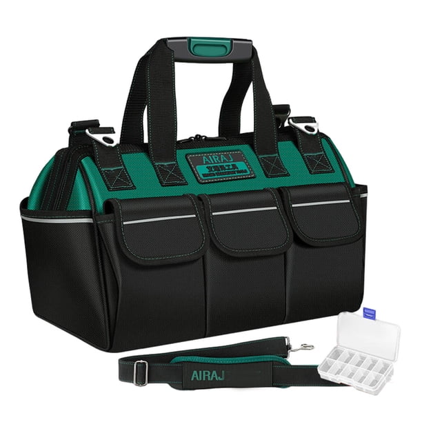 Injueey Bolsa de herramientas con tira reflectante, tela Oxford, bolsas de electricista para carpintería, caja de almacenamiento Almacenamiento y organización del hogar Negro Verde/20 pulgadas