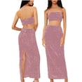 thumbnail image 2 of BLVB Women 2 Piece Outfits Sequin Long Maxi Skirt Sparkly Crop Bandeau Tube Top Glitter Set Clubwear Party Outfits, 2 of 6