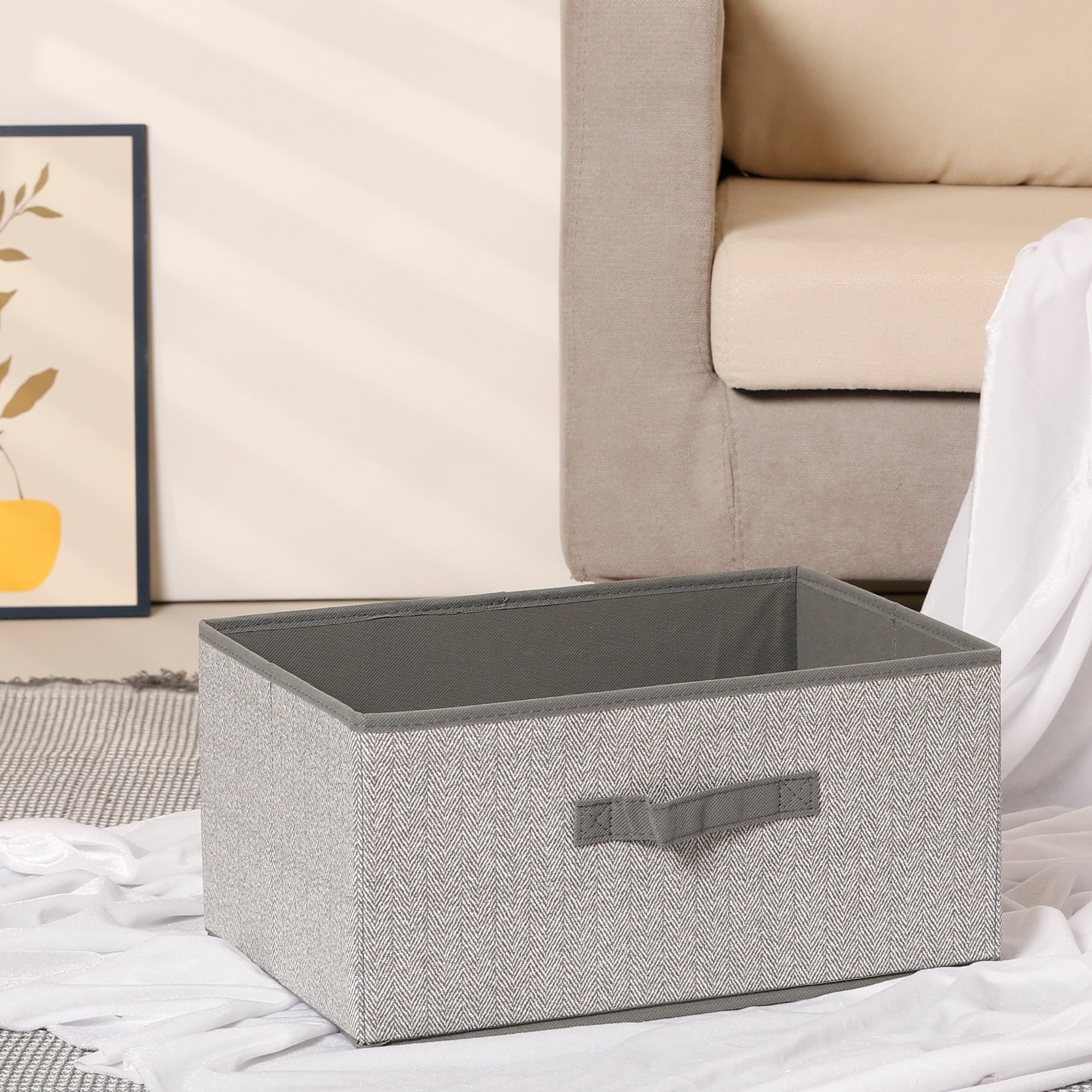 Unique Bargains Storage Cube Bin with Handles 1 Pack Collapsible Storage Basket Grey M