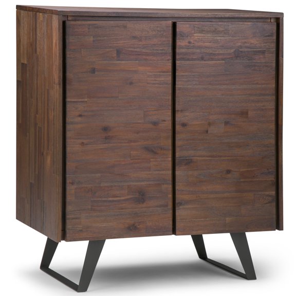 Simpli Home Lowry 39 inch Wide Solid Acacia Wood Modern Industrial Medium Storage Cabinet in Distressed Charcoal Brown