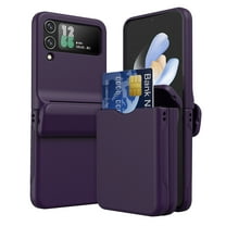 for Samsung Galaxy Z Flip 4 Frosted Case Cover, Heavy Duty Card Slot Slim Hard Rugged Hinge Covered Case Hinge Protective Full Coverage Case Armor for Samsung Galaxy Z Flip 4 5G, Darkpurple