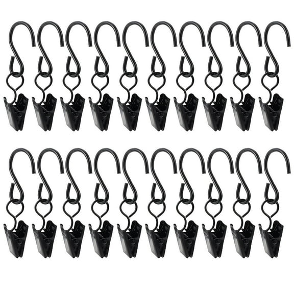Worgeous 20Pcs S Shaped Iron Hook Clips Curtain Clamps Shower Curtain Clips Black