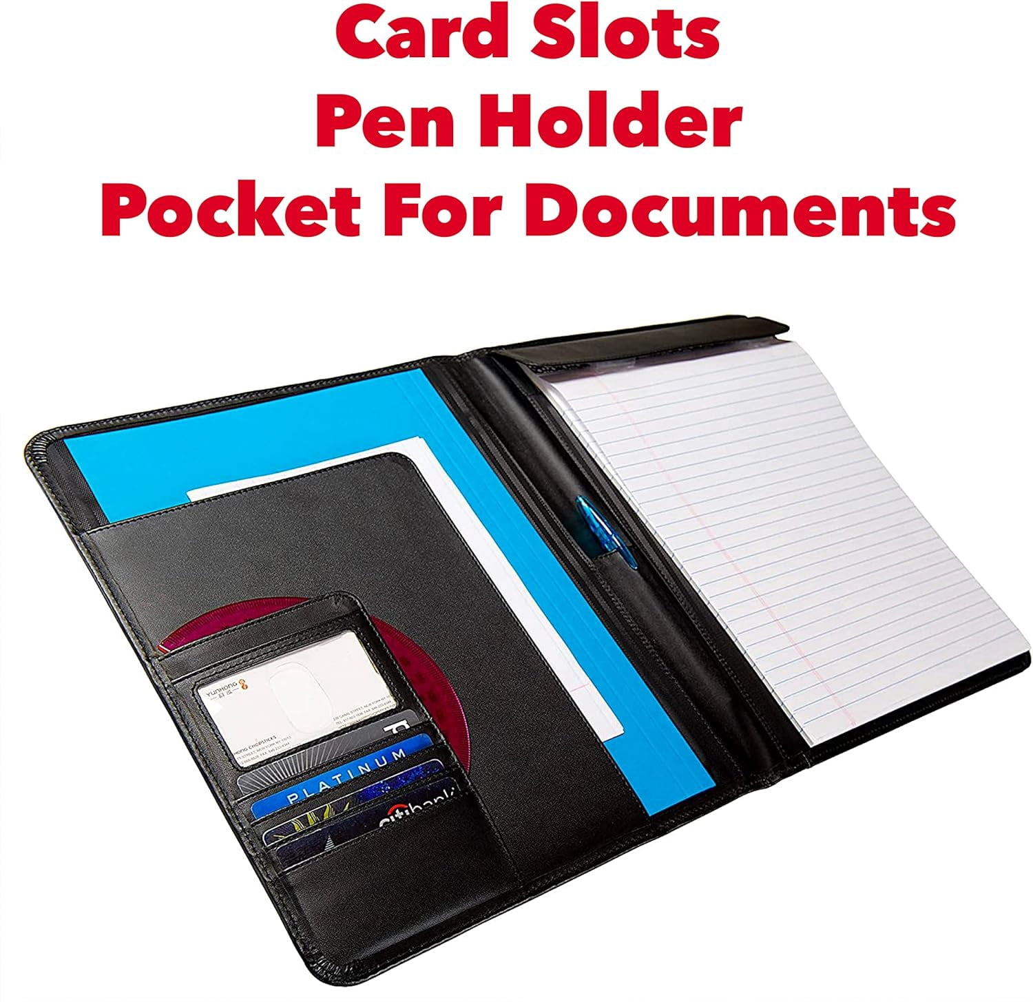 Case It Director Leatherette Padfolio with Writing Pad, Black, Pad-30