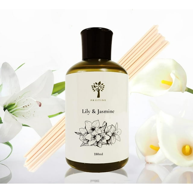 Pristine Lily & Jasmine Diffuser Refill with Free Reed Stick | Lily of Valley & Jasmine Room Fragrance Reed Diffuser, Oil & Room Diffusers with Reeds Stick Set | Refreshing Home Fragrance Scent