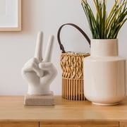 Mainstay Home Decor Collection Peace Hand Sign White Ceramic Bohemian Figurine Decor - 6.5 x 2.5 x 2.75