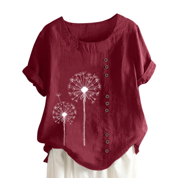 Blusa informal de cuello redondo para mujer, blusa suelta con estampado de manga corta Pompotops hfajkhk129138