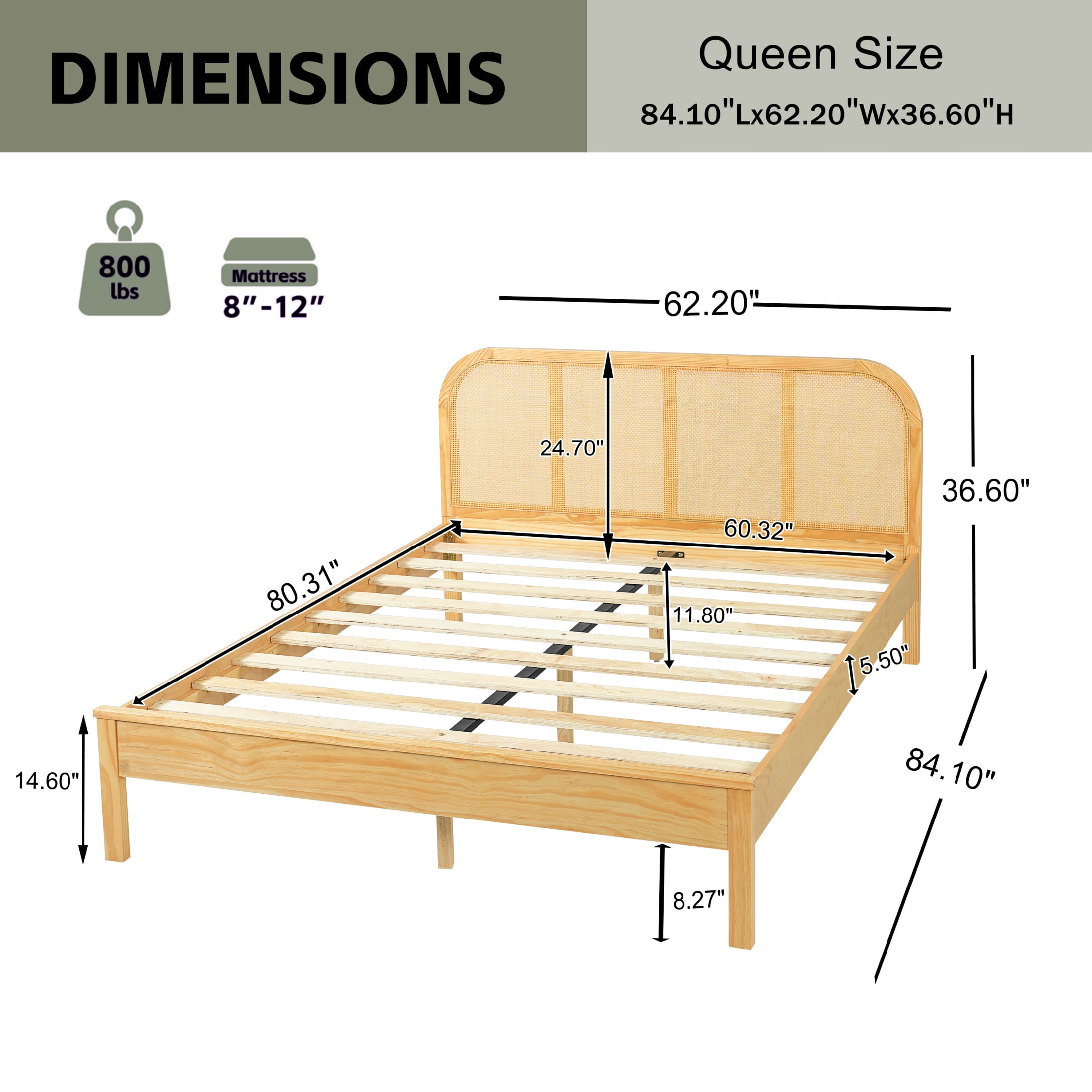 Christopher Knight Home Bohemian Queen Wood Platform Bed Frame with Rattan Headboard, Natural