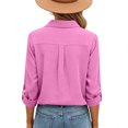 thumbnail image 6 of Otntypg Womens Button Down Linen Shirts Casual V Neck Rolled Up Long Sleeve Tops Elegant Dressy Blouses Business Casual Outfits Hot Pink#01 S, 6 of 9