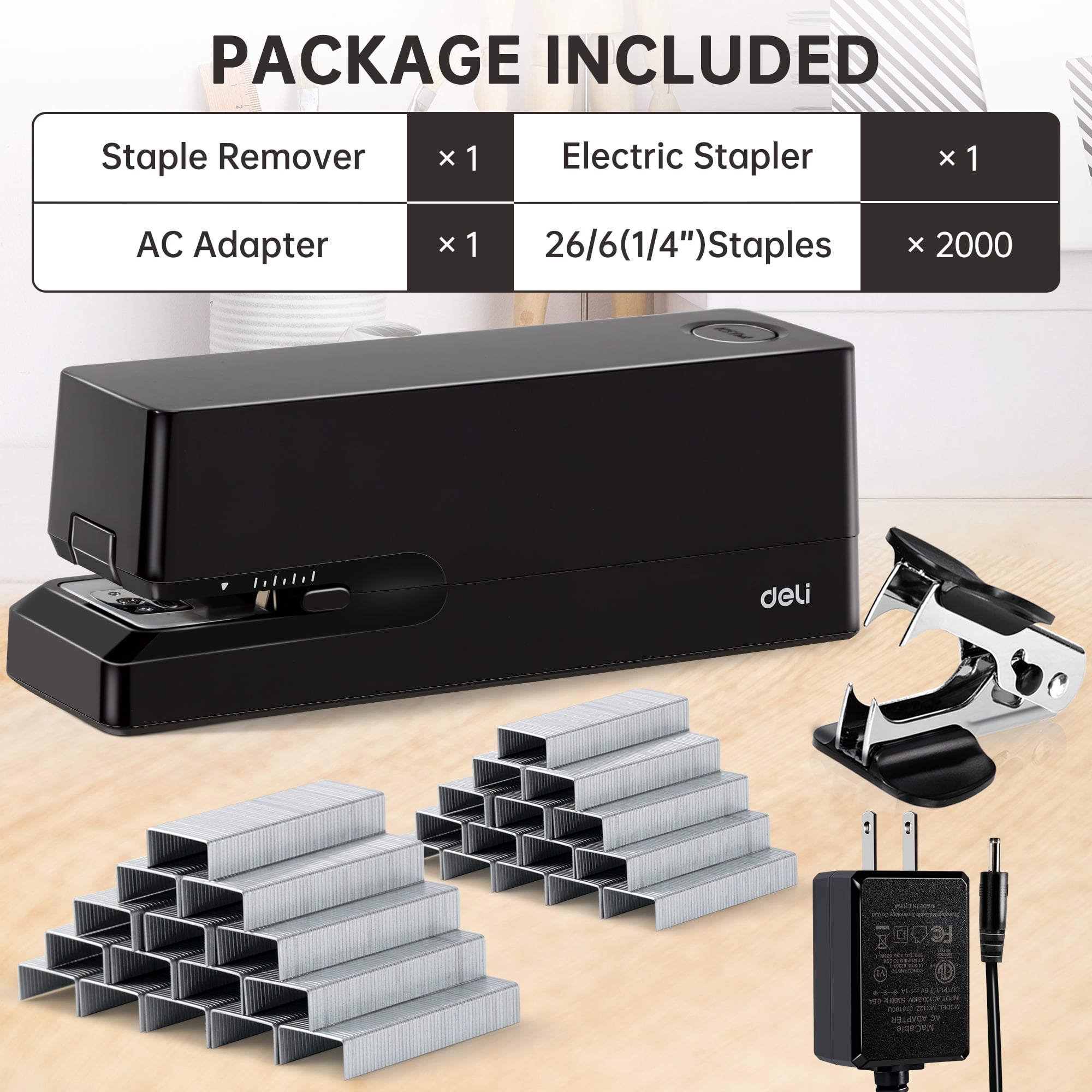 Deli 25-Sheet Electric Stapler with 2000 Staples & Staple Remover, AC or Battery Powered Staplers for Home Office, Black