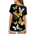 thumbnail image 4 of Blusa de manga corta con estampado digital de mariposa y cuello redondo informal para mujer Pompotops  hkajfhjk459642, 4 of 5