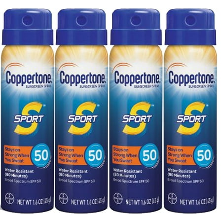(4 Pack) Coppertone Sport Sunscreen Spray SPF 50, 1.6 oz Travel