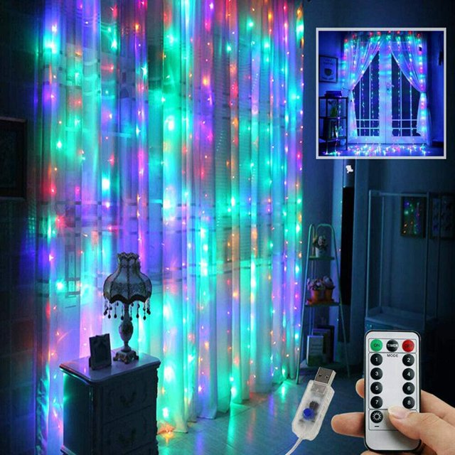 De Cortina Led Para Decoraciones Luces De Cadena Usb 3 M X 3 M Cortina De Luz Impermeable Luces De Hadas Para Dormitorio Patio Jardín 300 Luces Kearding HA041227-02
