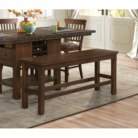 Dark Brown Wooden Counter Height Dining Bench | Transitional Style Kitchen Furniture | 64" Wide | 250lbs Capacity | Versatile Seating for Dining Room