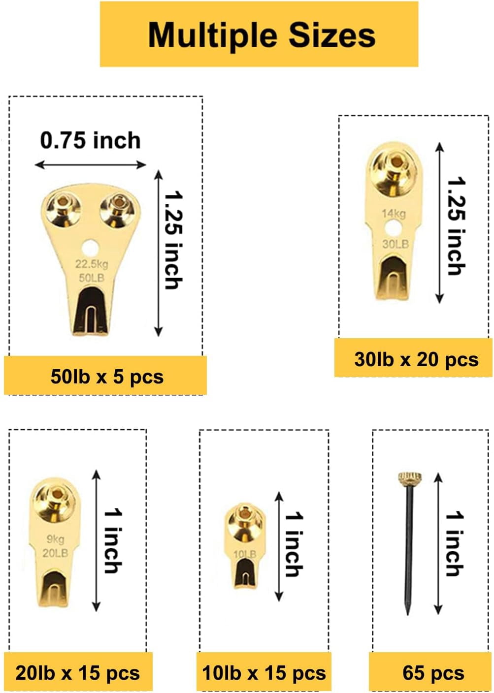 Picture Hangers, Picture Hooks with Nails, Picture Hanging Kit, Wall Hangers for Drywall and Wooden Wall
