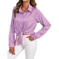 thumbnail image 2 of Blusas de Satén para Mujer, Camisas de Seda con Botones, Blusas Informales de Larga para Negocios Violeta L, 2 of 7