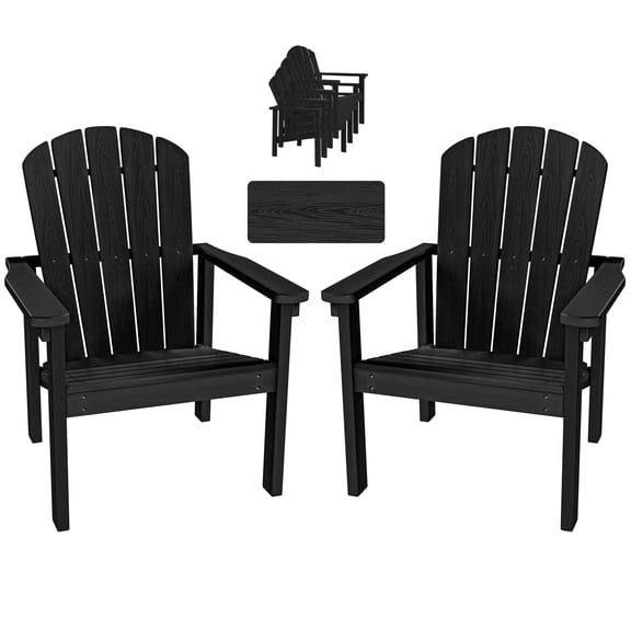 Cobiod Stackable HDPE Adirondack Chair Weather-Resistant Outdoor Chair for Patio, Black-2pk.