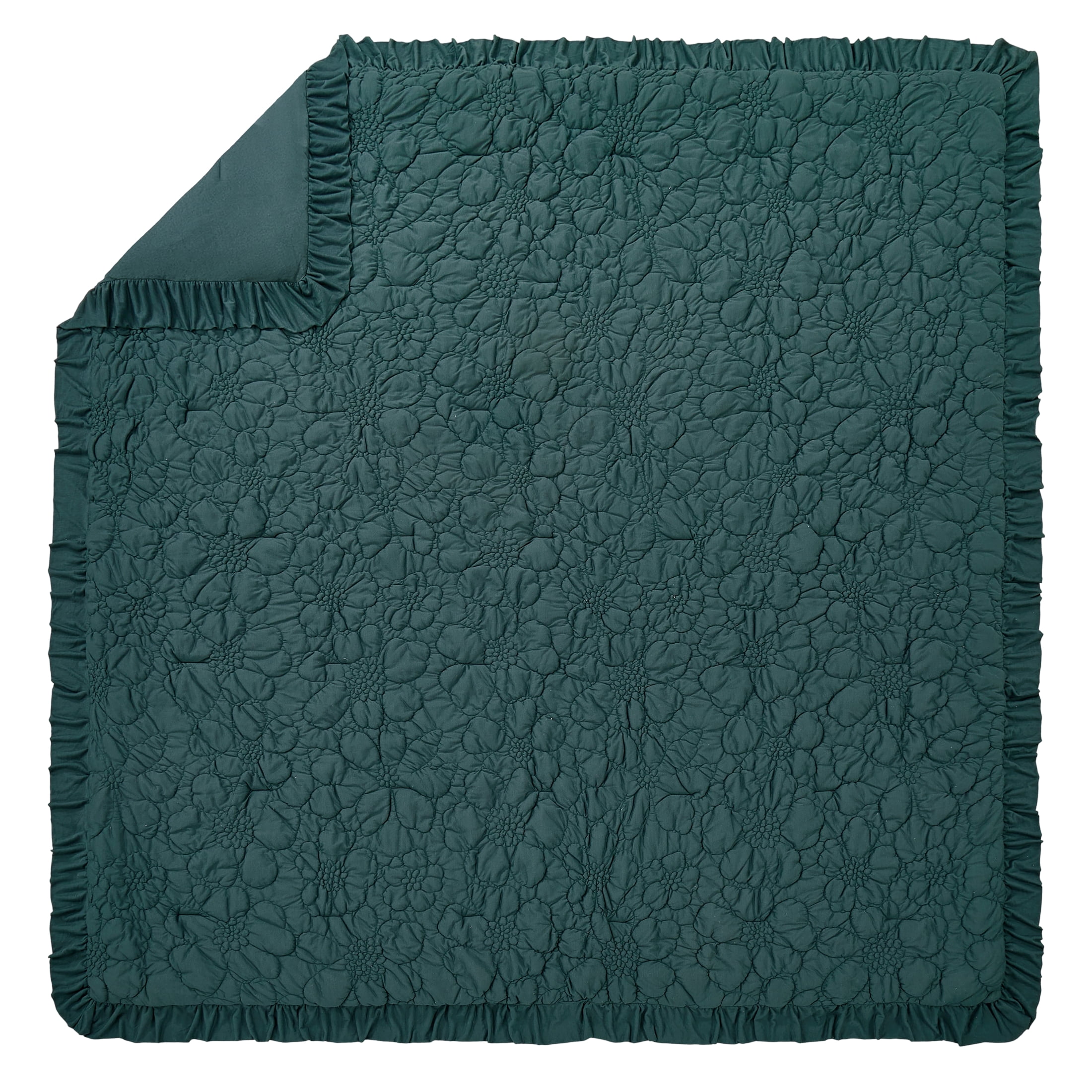 The Pioneer Woman Ruched Floral 3-Piece Comforter Set, Full/Queen, All Season, Teal