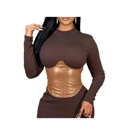

IZhansean Women Lace Up Extra Wide Bandage Tight Corset Corset Belts Elastic Leather Slimming Body Shaper Khaki L