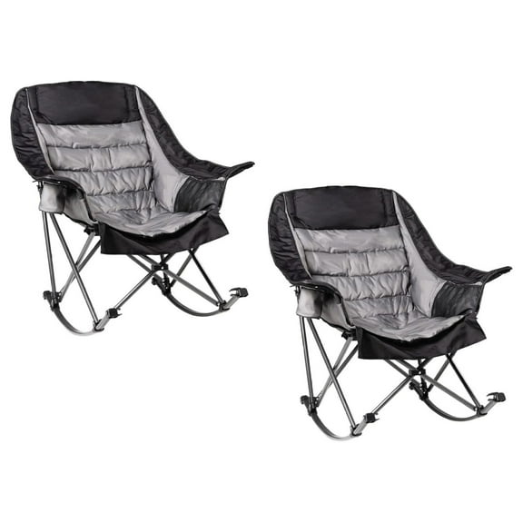 2 PCS Oversized Rocking Camping Chair for Adults - 400lbs Capacity Padded Camp Chair, Portable Foldable Outdoor Rocker Chair for Camping, Backyard, Patio (Black & Gray)