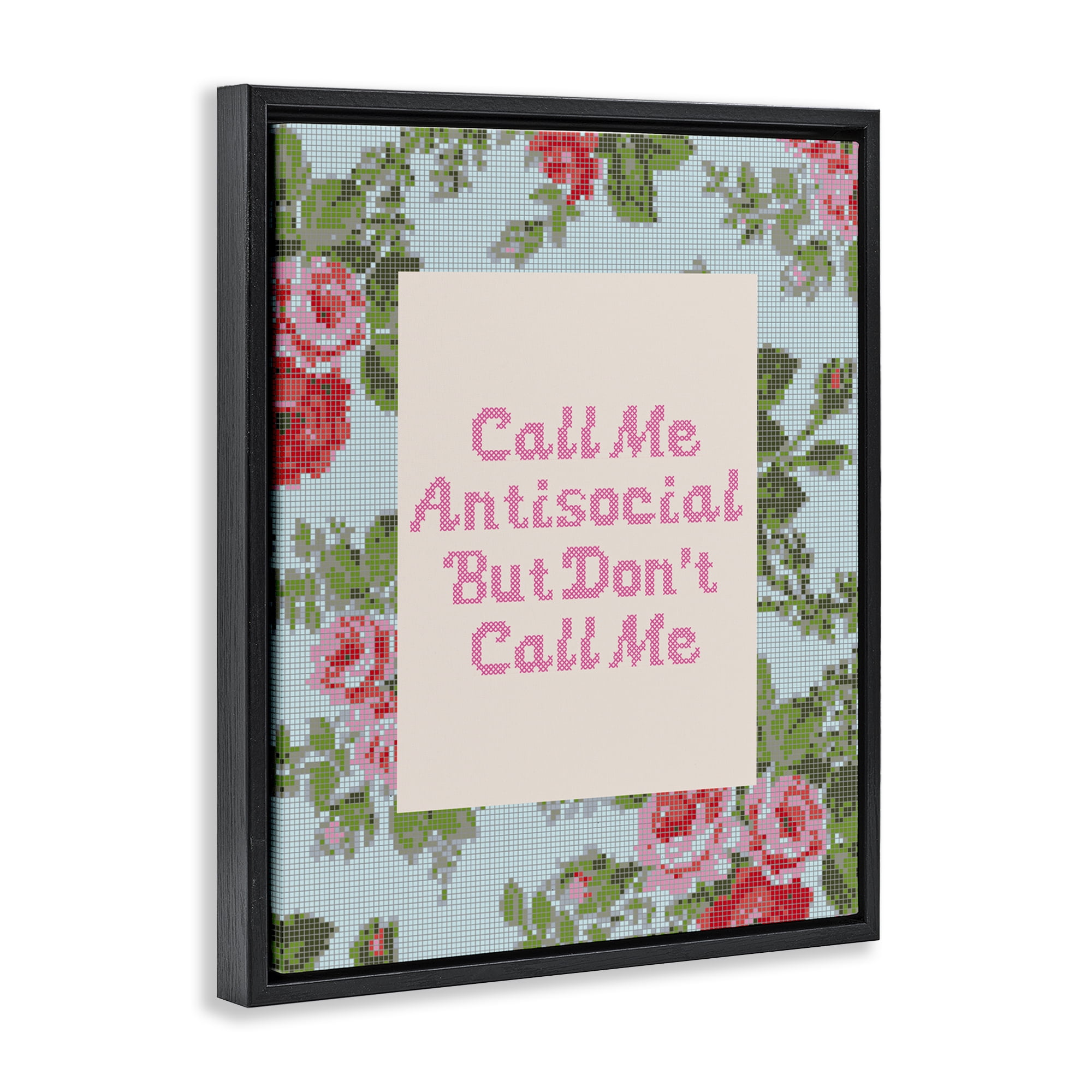 Stupell Industries Don't Call Me Vintage Florals Black Framed Floater Canvas Wall Art, design by Lil' Rue