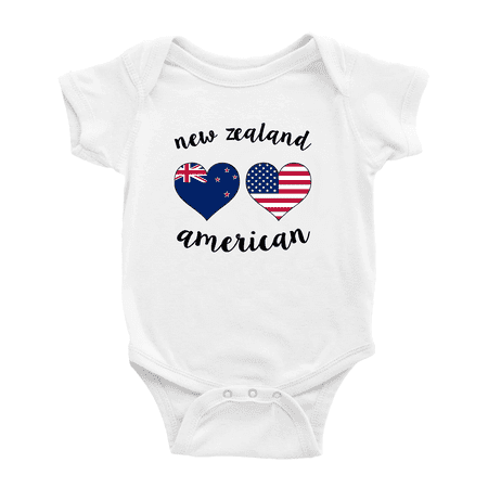 

New Zealand American Flag Two Hearts Cute Baby Bodysuit Newborn Clothes Outfits (White 3-6 Months)