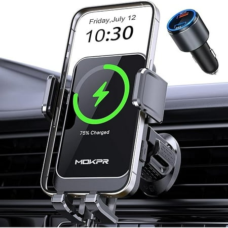 wonima88 Wireless Car Charger, 15W Fast Charging Auto Clamping Air Vent Car Phone Holder with LED Light Car Charger for iPhone 16 15/14/13/12 Pro Max Plus, Samsung S23/S22/S21,etc