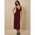 thumbnail image 5 of Burgundy Floral V-Neck Backless Maxi Dress With Adjustable Gold-Tone Shoulder Buttons, 5 of 8