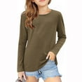 thumbnail image 2 of Ashirexll Girls Long Sleeve Shirts, Fall Shirts, Solid Color Girls Long Sleeve Shirts Cute Round Neck Casual Blouses Fall Tops, 2 of 5