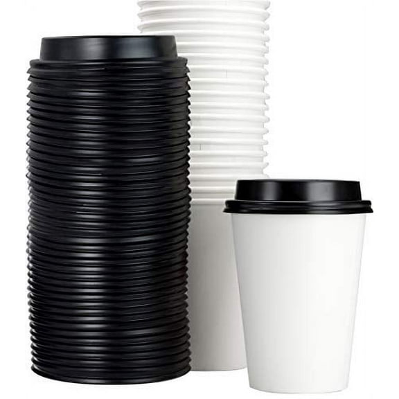 Avant Grub Paper Coffee Cups with Recyclable Dome Lids for Hot Drinks, 100 Pack, 12 oz