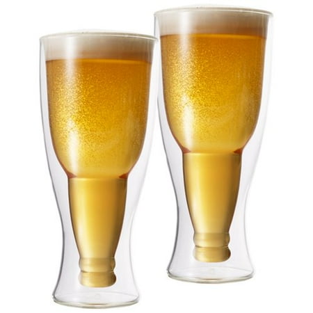 Double Double, Double Walled Upside Down Beer Bottle Pilsner Glass 350 ml set of