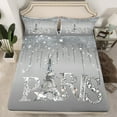 thumbnail image 2 of jejeloiu Paris Eiffel Tower Twin Sheet Sets,Glitter Diamond Print Twin Fitted Sheet,Gray Silver Flat Sheet For Girl,Lightweight Bedroom Decorative,3pcs, 2 of 7