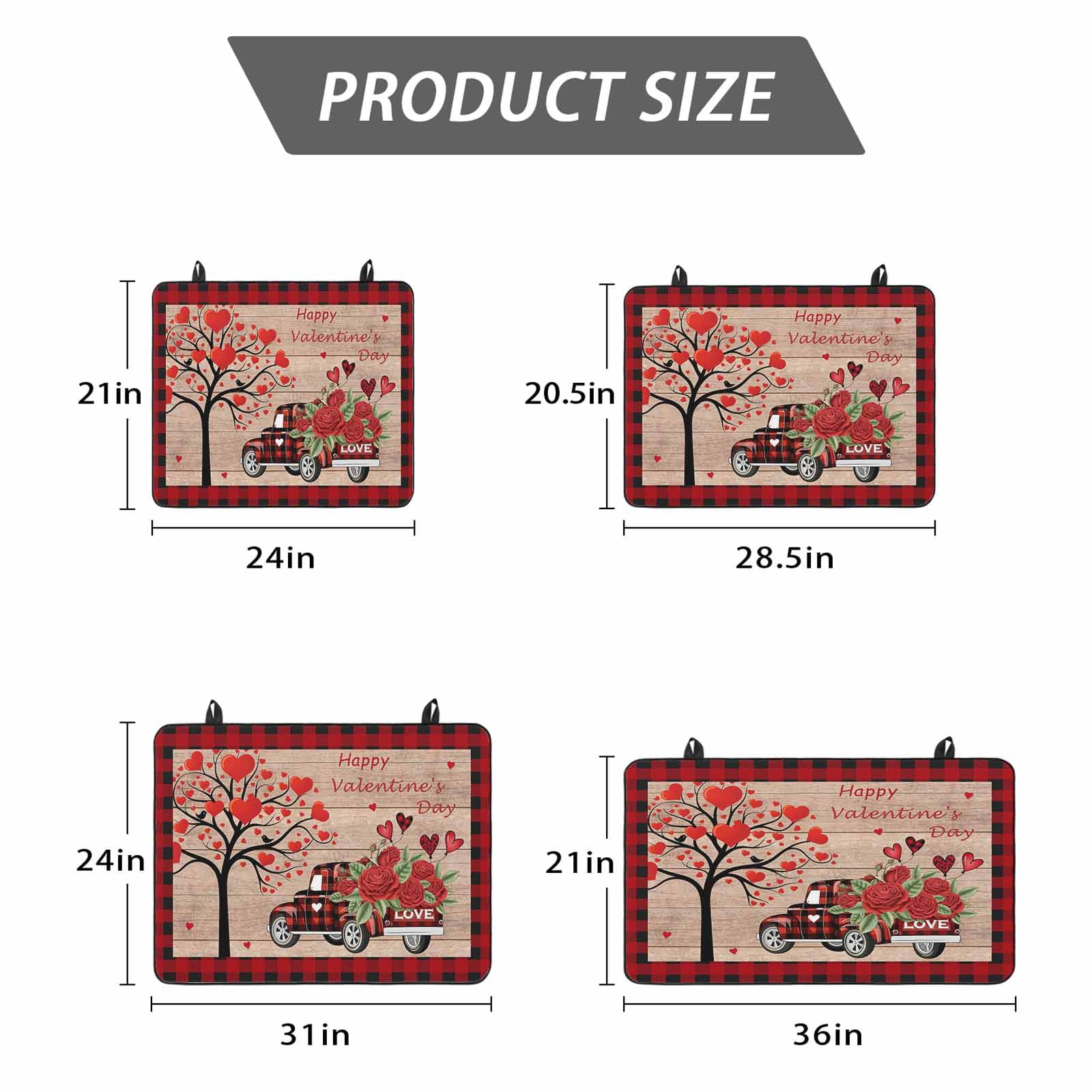 Roses Valentine's Day Stove Top Cover for Electric Stove, Heat-proof & Non Slip Glass Top Stove Cover Protector, Love Heart Truck Wooden Vintage Kitchen Flat Cooktop Rubber Mat 24x21 Inches