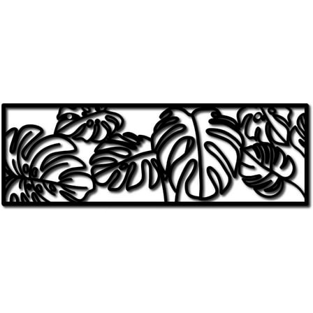 Leaf Metal Wall Art Rectangle Wall Decoration Black Turtle Backed Bamboo Frame Sculptures Wall Hanging Ornament Hollow Out Metal Wall Sign for Bathroom Living Room Bedroom Porch 12 x 4Inch