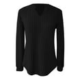 thumbnail image 4 of Womens Long Sleeve T Shirts Tops V Neck Soft Brushed Striped Casual Stretch Fit Basic Fall Clothes for Women Tees Blouses Black L, 4 of 5
