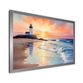 thumbnail image 2 of Designart "Serene Lighthouse Scene Orange Sunset on the Coast II" Coastal Framed Wall Art Decor - Coastal Orange Coastal Beach Living Room Framed Canvas Art, 2 of 6
