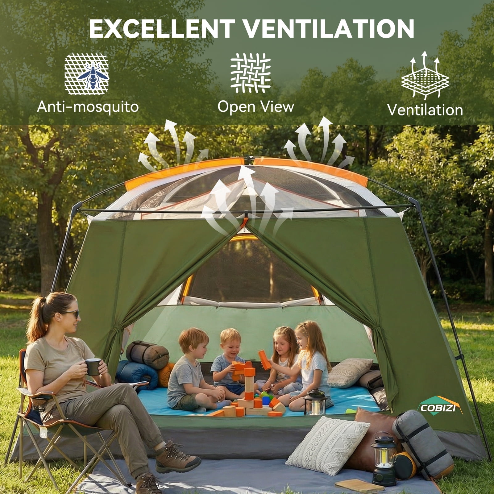 HOTEEL 10 Person Camping Tent, Easy Setup Waterproof Windproof Backpacking Tent with Removable Rainfly, Lightweight Portable Outdoor Family Tents for Camping, Travel, Fishing, Hiking, Green