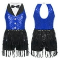 thumbnail image 2 of Aislor Kids Girls' Sequins Latin Jazz Dance Costume Tassel Tuxedo Modern Dance Leotard Jumpsuit Blue 14, 2 of 7