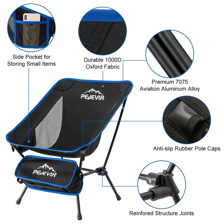 Portable Camp Chair, Small Folding Chair Fishing Chair Armless Camping  Chair with Front Pocket & Carrying Bag Support 265lbs, for Outdoor Camping